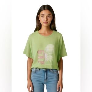 GAP Bright Green Graphic Print Short Sleeve Side Slit Oversized Casual Tee Shirt